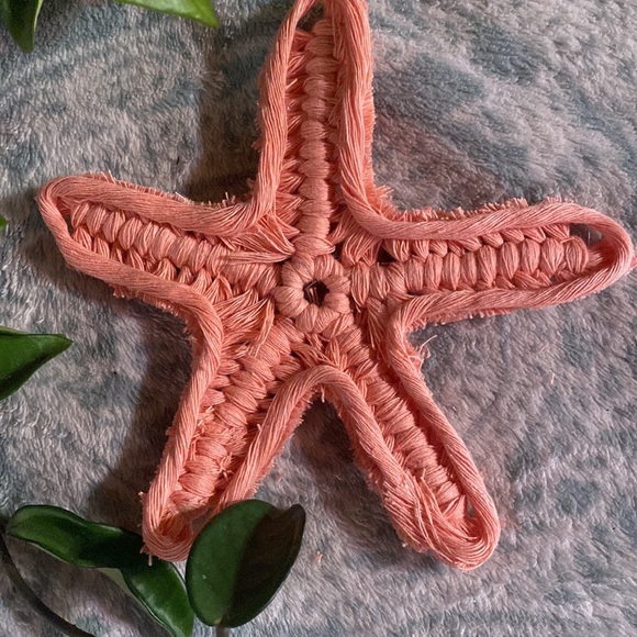 Hand Crafted Macrame Pink Starfish Home Decor - Picture 2 of 5